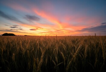 Obraz premium Golden wheat field at sunset