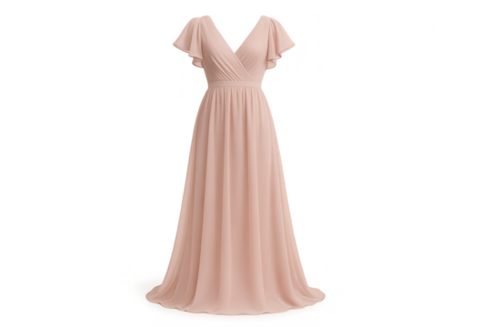 Elegant long pink dress isolated on transparent background, perfect for prom