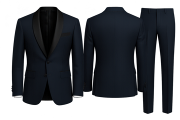 Elegant men's tuxedo suit isolated on transparent background, formal wear