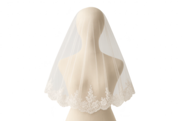 Elegant bridal veil with lace trim isolated on transparent background veil shot