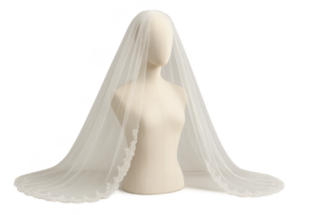 Elegant bridal veil with lace trim isolated on a transparent background studio shot