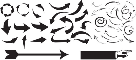 Assorted Black Arrows Different Styles on White Background