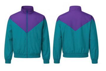 Stylish retro track jacket isolated on transparent background, front and back