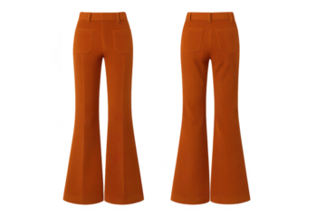 Corduroy bell bottom pants isolated on transparent background, retro style