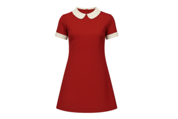 Elegant red dress with white collar isolated on a transparent background, fashion