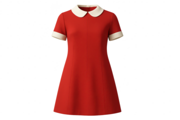Elegant red dress with white collar isolated on transparent background image.