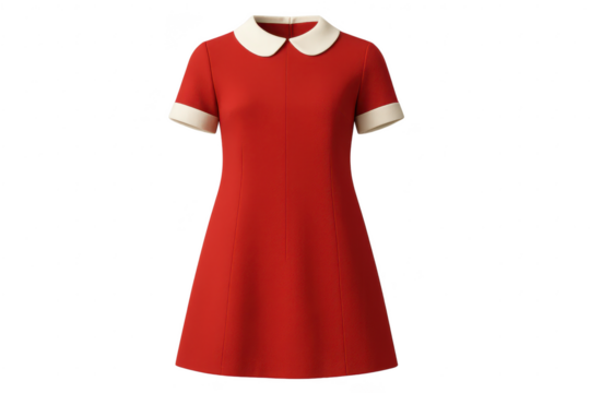 Elegant red dress with white collar isolated on transparent background image.