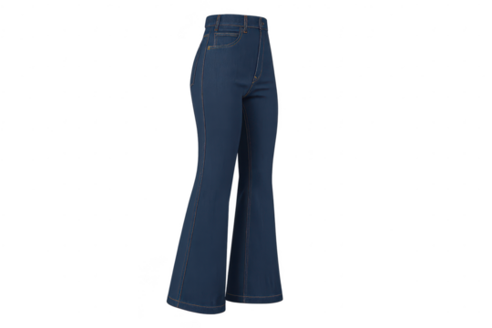 Denim bell bottom pants isolated on transparent background, casual clothing