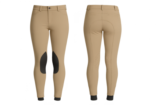 Tan riding breeches on transparent background, isolated equestrian apparel