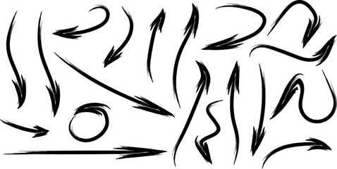 Hand drawn grunge arrows set black on white