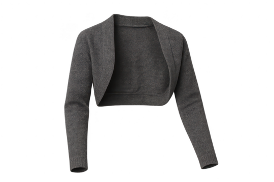 Elegant charcoal gray women's knitted shrug isolated on transparent background. - Powered by Adobe