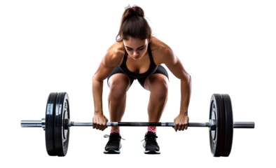 a Woman Performing Deadlifts with a Barbell, Isolated on a Transparent Background.