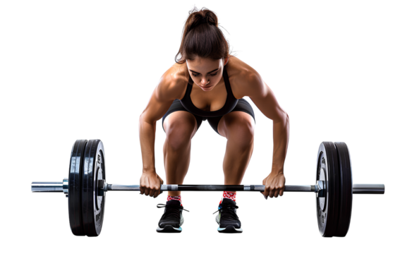 a Woman Performing Deadlifts with a Barbell, Isolated on a Transparent Background.