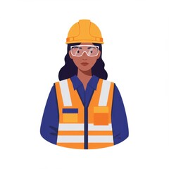 Black woman construction worker wearing helmet and safety glasses  