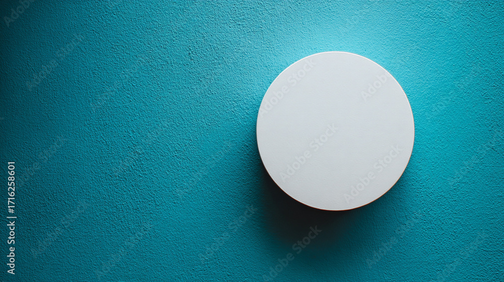 Poster white circle on teal textured background simple design minimal art