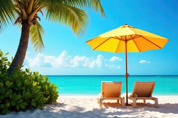 A tranquil scene featuring a colorful umbrella providing shade on a sunny day, perfect for relaxation and leisure Ideal for vacation, travel, summer, and wellbeing imagery , garden, poolside, bright