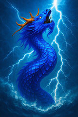 天に上る青い龍