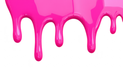 A cascade of glossy pink paint drips elegantly from the top of the image. creating a striking visual effect against a clean white background. ideal for artistic or design projects