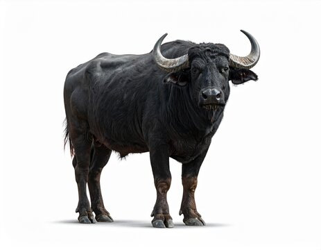 Black buffalo stands on a completely separate white background.