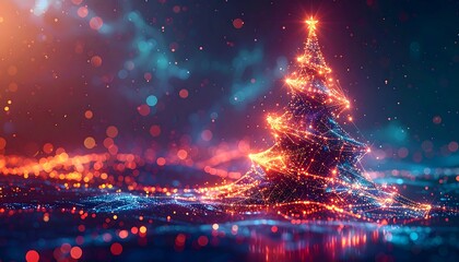 Digital Christmas tree, glowing points, vibrant colors