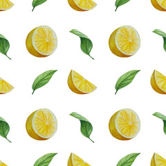 Watercolor lemon set. Half, slice, green leaf, branch of summer tropical fruit. Antiviral health food. Perfect for home decor, card making, cocktail menu.