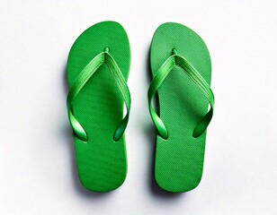 Pair of stylish green flip-flops on white background 