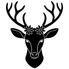 Sweet deer head with flower crown vector silhouette 