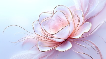 Elegant and delicate abstract floral  background with a flower outline, swirling lines, soft pastel colours and gold shimmering