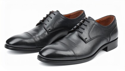 The pair of stylish leather shoes isolated on white background.