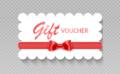 Gift Card or Gift voucher with Red Ribbon and Bow Vector format