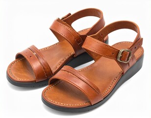 Women's leather sandals for hot weather isolated on a white background. Summer shoes