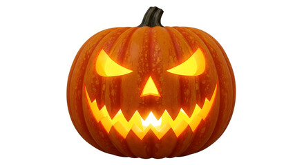 Spooky jackolantern with glowing eyes isolated on transparent background