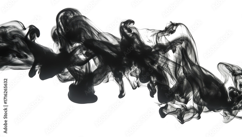 Aufkleber Abstract black ink swirling gracefully against a white background. creating a mesmerizing flow that evokes feelings of creativity and fluidity. ideal for artistic or design projects
