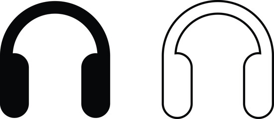 Headphone headset earphone icon set collection group in black flat and line style, audio music listening device symbol bundle, call center customer support mic pack, modern minimal outline design