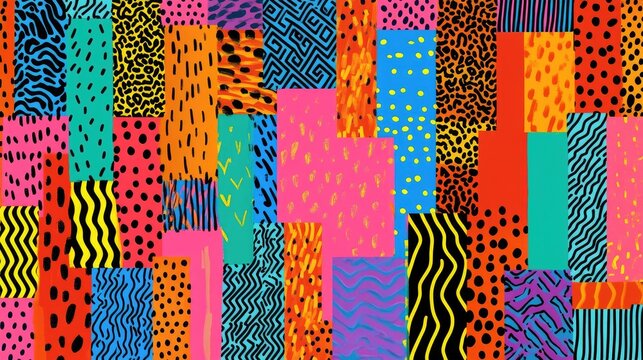 Colorful Abstract Pattern with Geometric Shapes and Textures