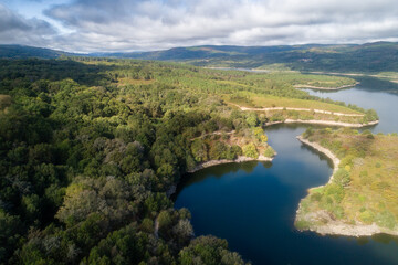 Aerial View of a Lake and Forest in Galicia Spain The Concept of a Natural Paradise