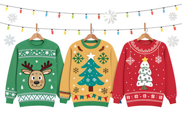 festive colorful holiday sweaters displayed joyfully