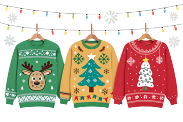 festive colorful holiday sweaters displayed joyfully