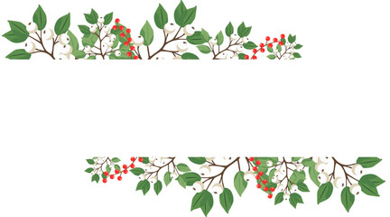 Vector Christmas banner with sprigs of white mistletoe and red holly berries (Ilex aquifolium).