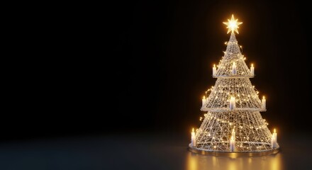 Festive Illuminated Christmas Tree with Candles and Star on Top