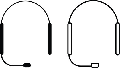 Headphone headset earphone icon set collection group in black flat and line style, audio music listening device symbol bundle, call center customer support mic pack, modern minimal outline design