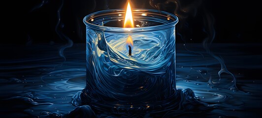 The black background contrasts sharply with the bright blue silver light emitted by candle,generative AI