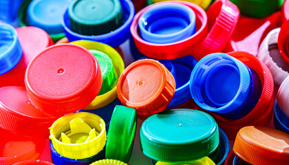 Different sorts of colorful plastic bottle caps. Recycling