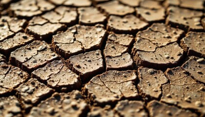 abstract natural patterns in cracked mud, earthy textures, sunlight emphasizing relief, realistic macro photography, high resolution detailed surface, organic artistic composition of ground textures
