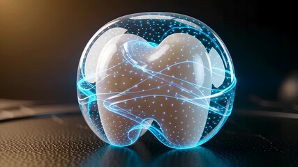 Closeup of a single tooth with a blue glow, dental care concept