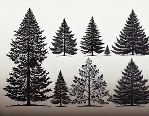 Obraz premium Set of black Christmas tree silhouette vector 