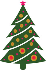 Fototapeta premium Festive Green Christmas Tree Decorated with Ornaments and Stars