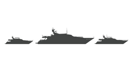 Fototapeta premium Three diverse luxury yachts silhouetted in a row for nautical transport and leisure vector
