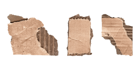 corrugated paper scraps bundle for collage and layout, transparent background
