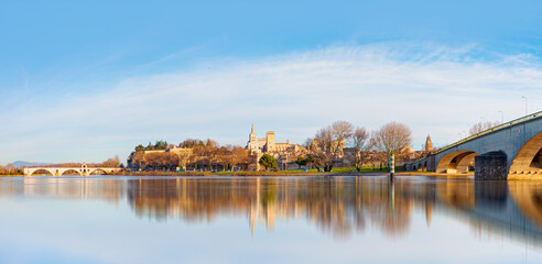 Fototapeta premium Palace of the Popes or Palais des Papes and Avignon Cathedral panoramic view - Avignon city, France
